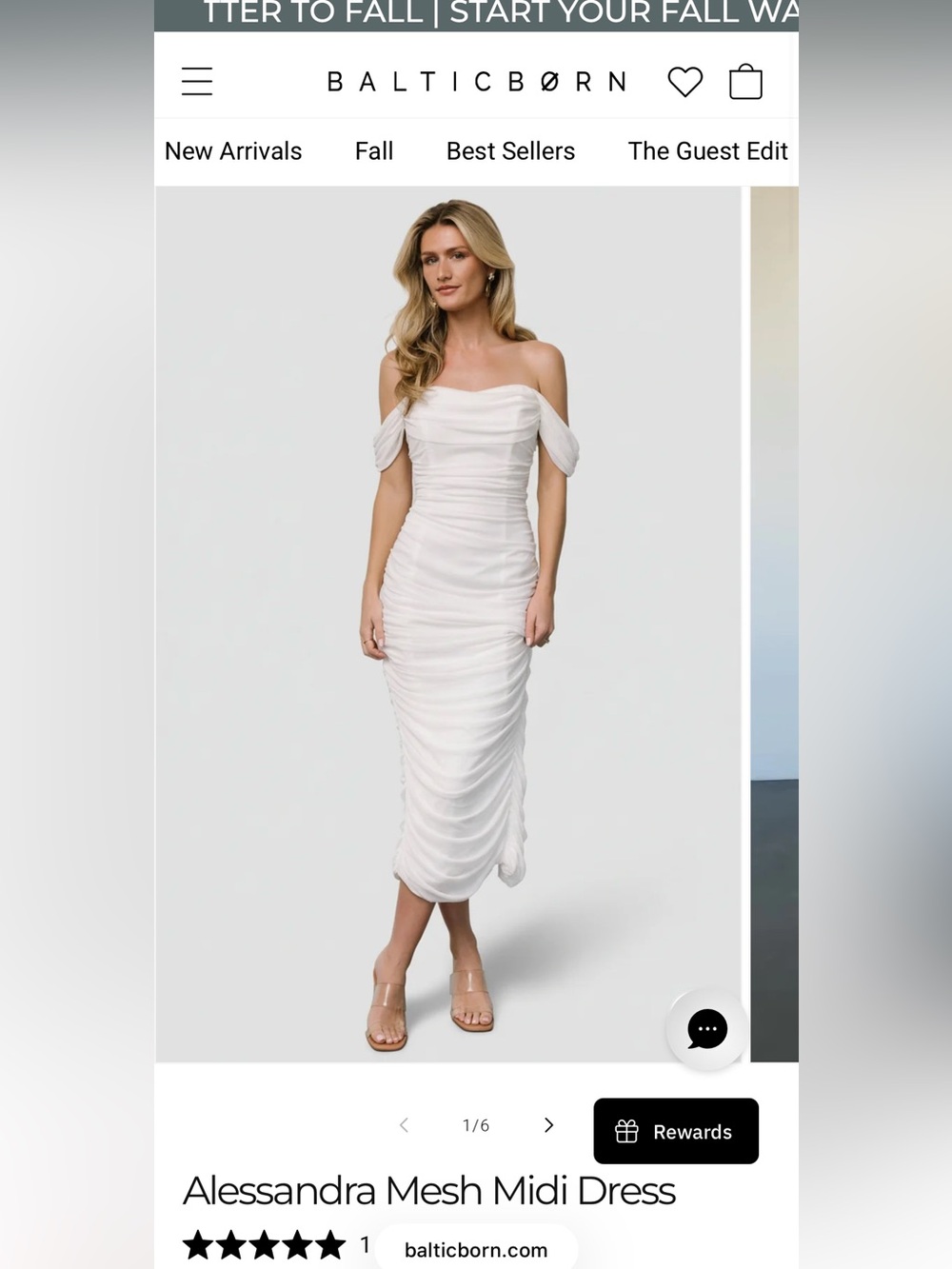 Baltic Born Off-Shoulder White Ruched Midi Dress